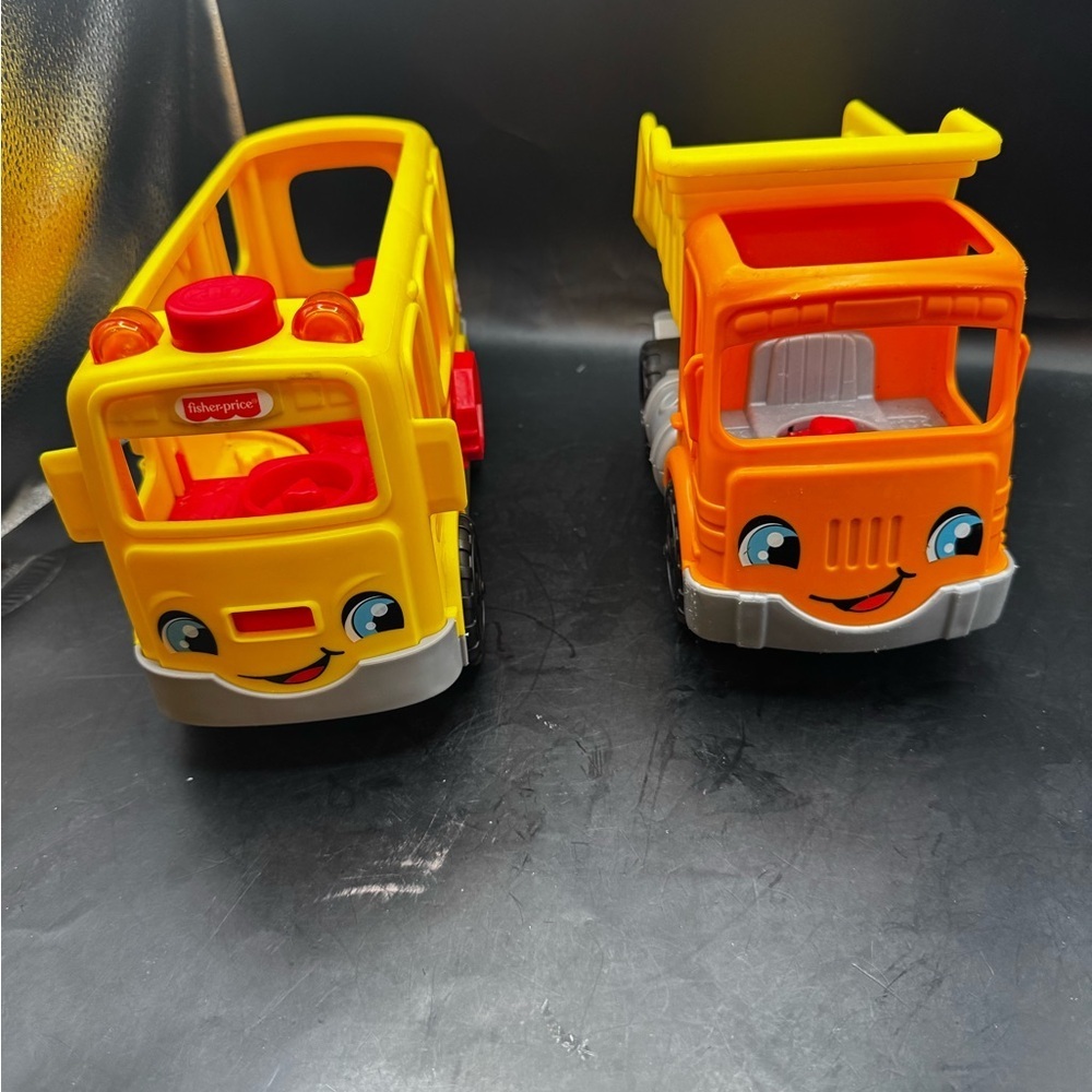 Fisher Price Lot Of Two Little People School Bus & Dump Truck Tested/ Works